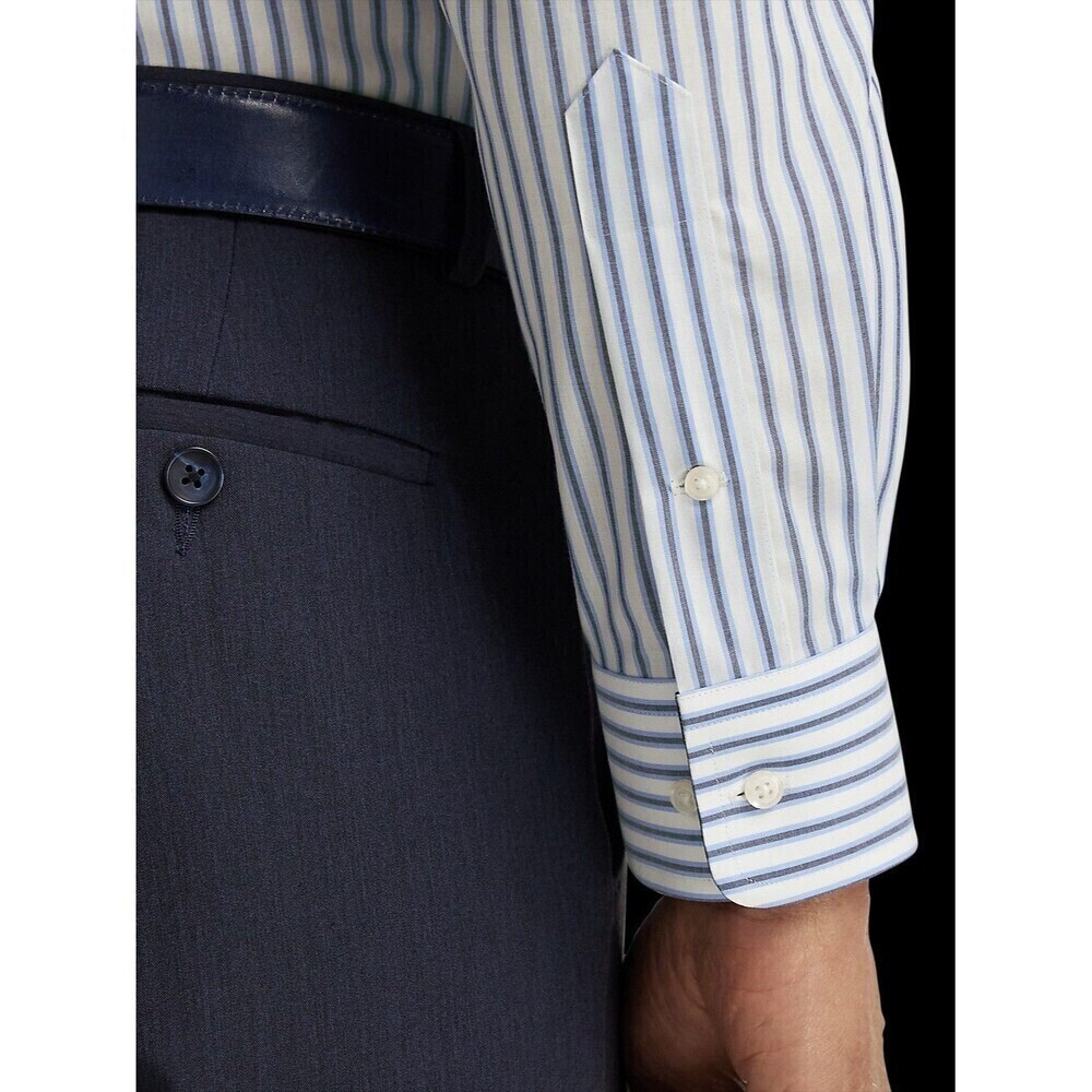 Paul Frederick 100% Cotton White Blue Striped Button Down Shirt Mens 16.5 - 37 - Picture 3 of 11